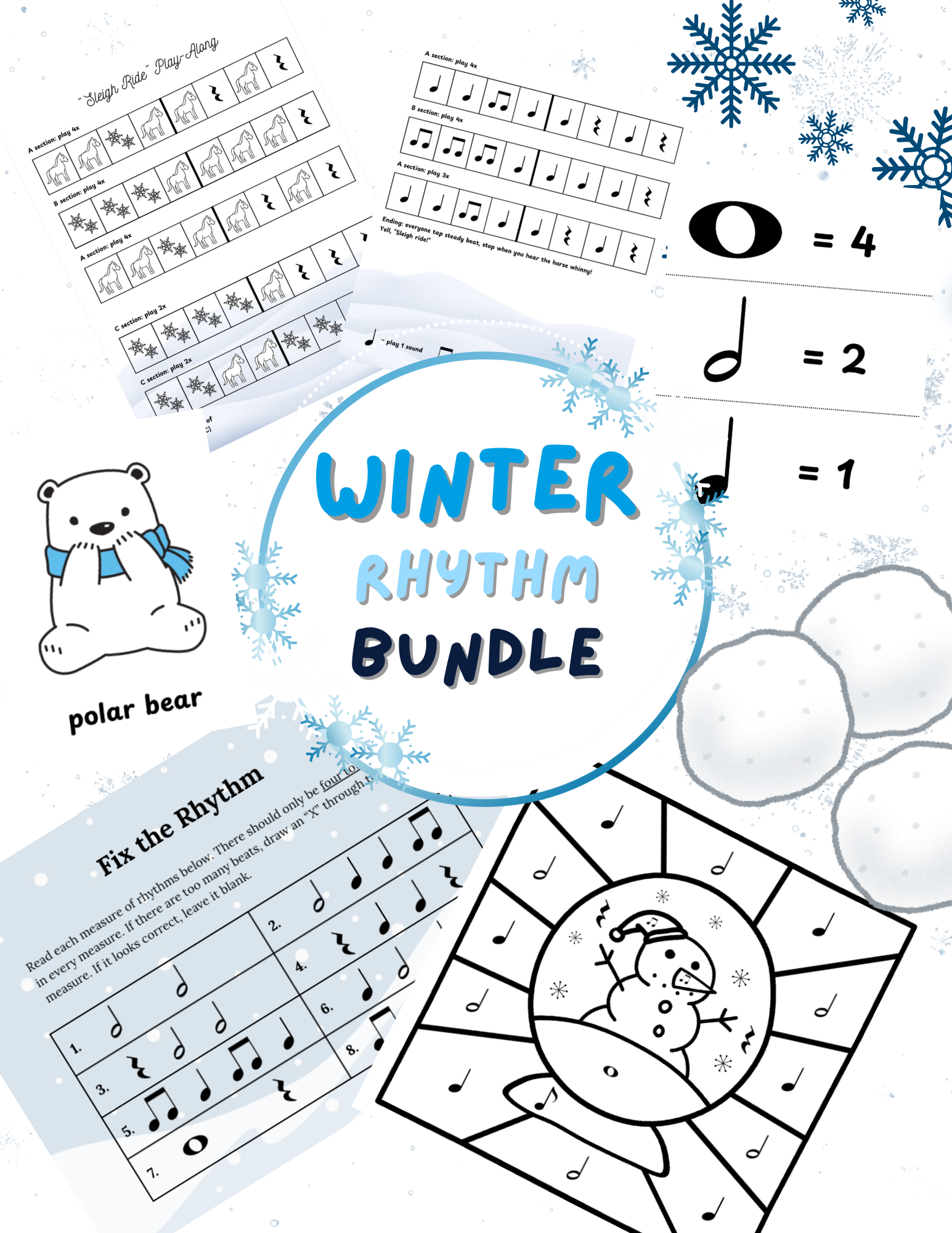 Winter Rhythm Bundle - winter-themed rhythm activities for elementary students