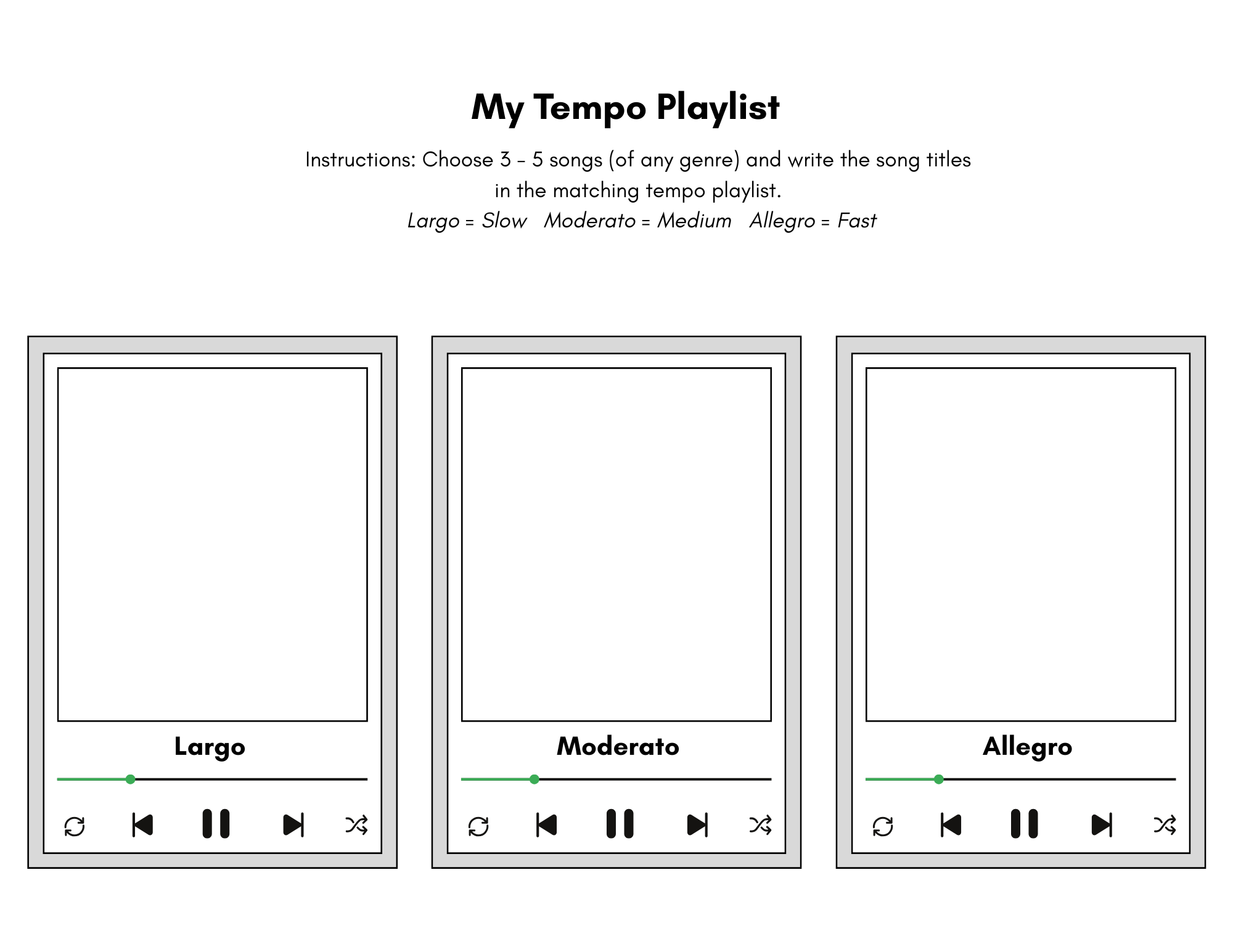 DIY tempo playlist worksheet template