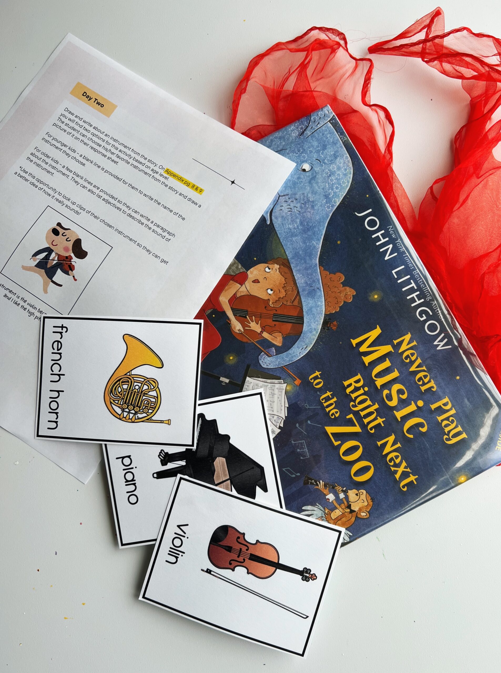 Never Play Music Right Next to the Zoo by John Lithgow - music unit study with instrument cards